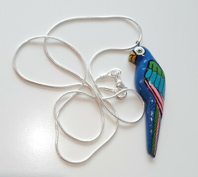Collier Pendentif Perroquet En Bois – Chaîne Argentée, Léger, Bijou Fantaisie Femme