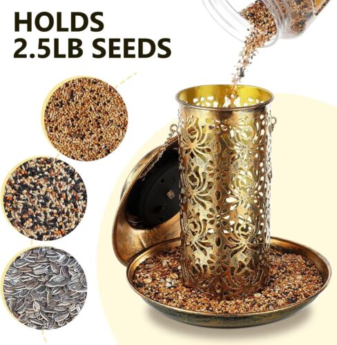Solar Bird Feeder for Outdoors Hanging Metal Wild Bird Feeder Garden Lantern - Picture 7 of 11