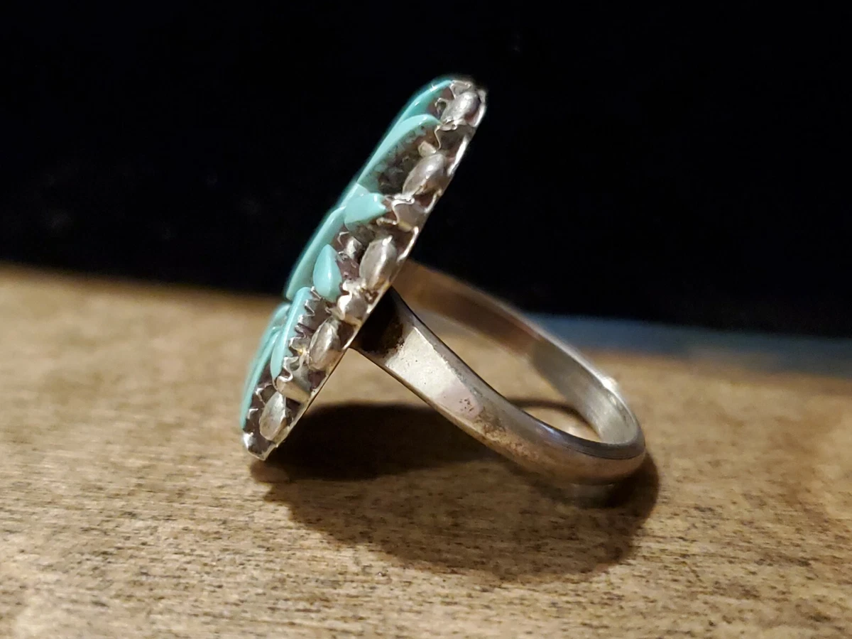 Vintage Zuni Petite Point Sterling Silver Turquoise Ring Signed