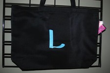 Black Weekender Tote with Blue Initial 'L"