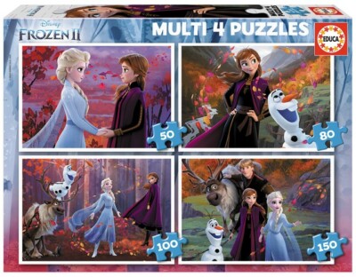 EDUCA Puzzle 4 in 1 Disneys FROZEN II / 50-80-100-150 Teile Anna Elsa Olav Sven