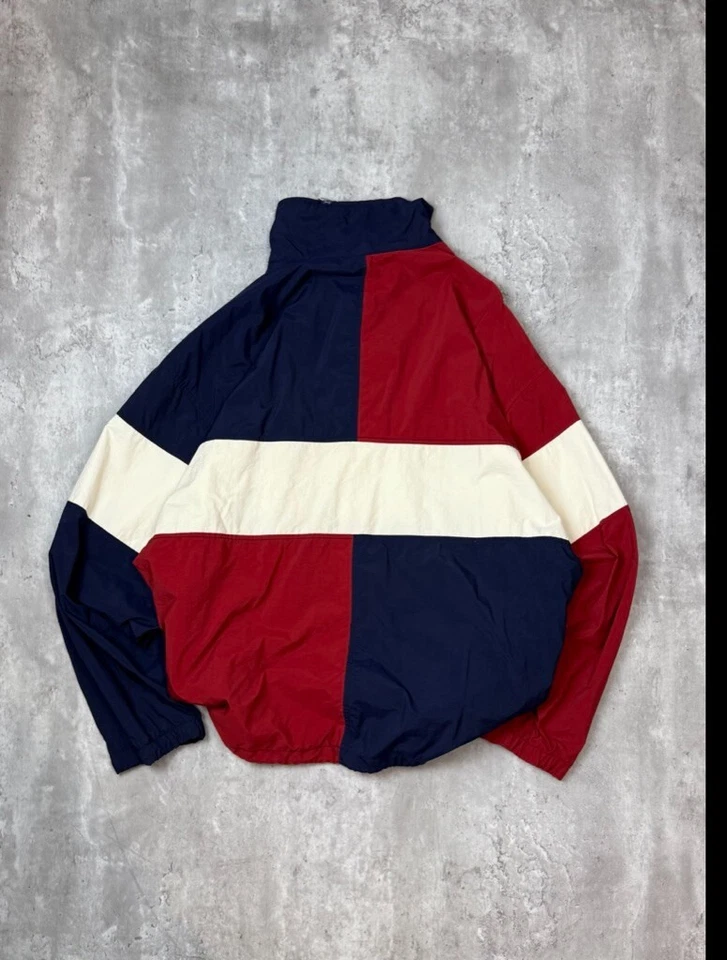 Chaqueta cortavientos vintage años 90 Izod Sport tricolor nailon 1/4 botón talla grande Foto 2 de 4