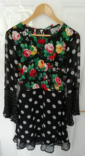 ASOS Size 10 Black White Spot Multi Floral Dress Frill Detail Polka Dot Contrast