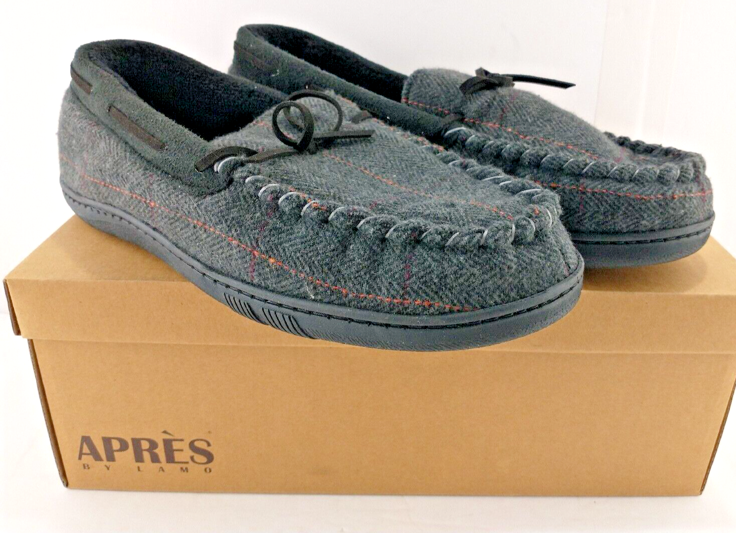 SAOLA Mocassino da uomo Apres Gabe Tweed suola per interni esterni taglia 9 nero NUOVO
