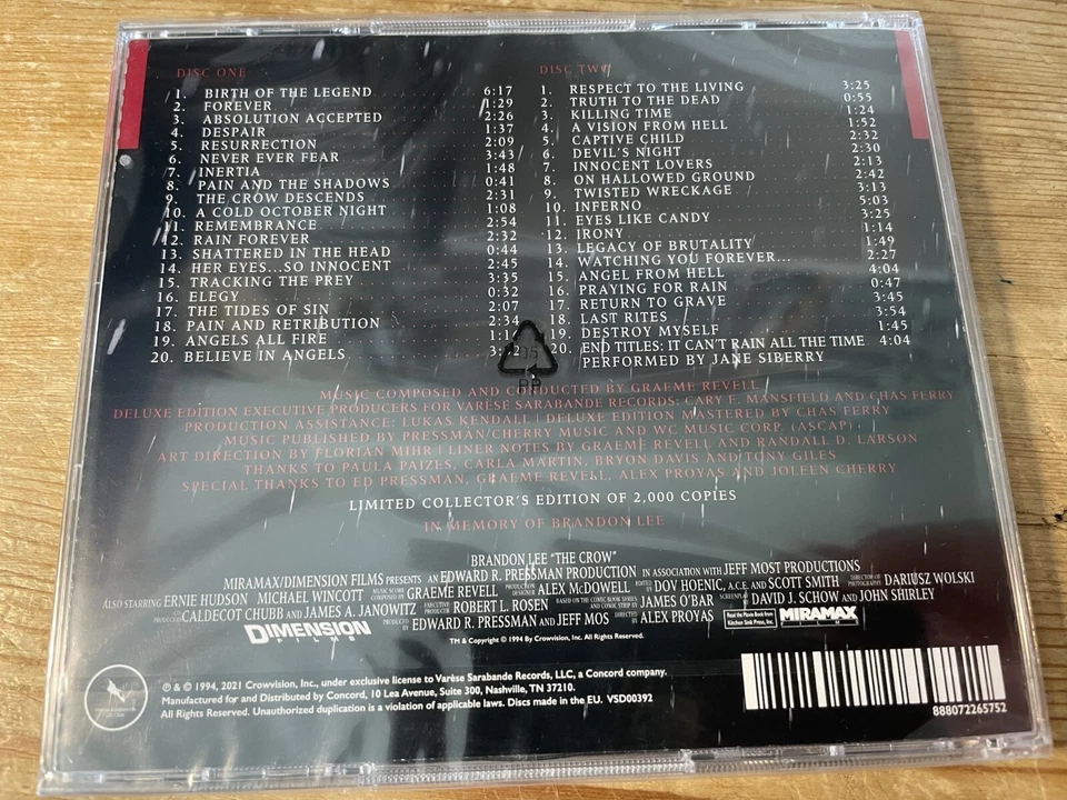 THE CROW: DELUXE EDITION (Graeme Revell) OOP Varese Ltd Soundtrack 2CD SEALED - Image 2 of 2
