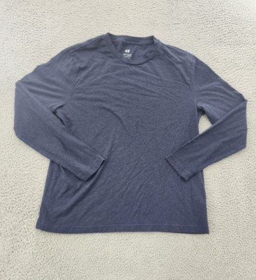 H and M Shirt Mens Size XL Blue Solid Long Sleeve Adult Regular Fit