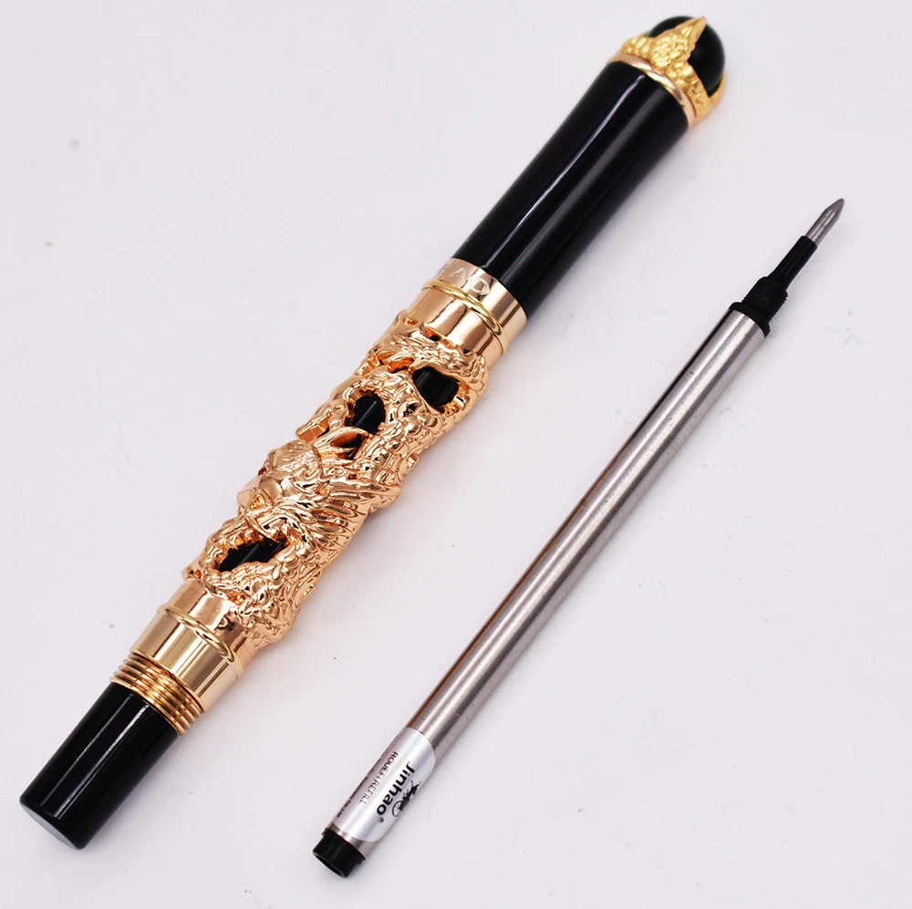 Jinhao Dragon King Vintage Roller Ball Pen Green Jewelry Metal Embossing Golden - Picture 5 of 5