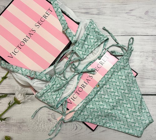 Victoria's Secret Swim Wicked Side Tie Bottom Bikini Set Stripped Shell Green - Picture 2 of 4
