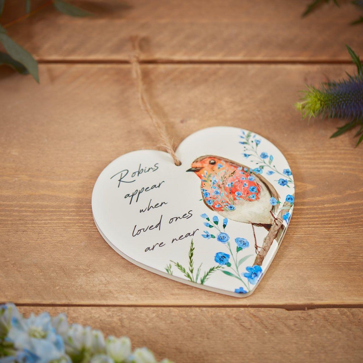 Memorial Sign Plaque Gift Heart Remembrance Ceramic Hanging Signs Robin Love