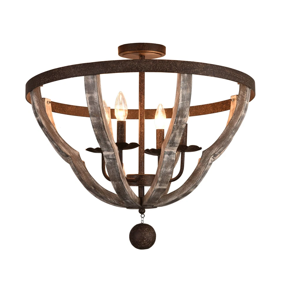 Farmhouse Rustic Chandelier 4 Light Ceiling Lamp Pendant Fixture Wood Texture Foto 2 de 4