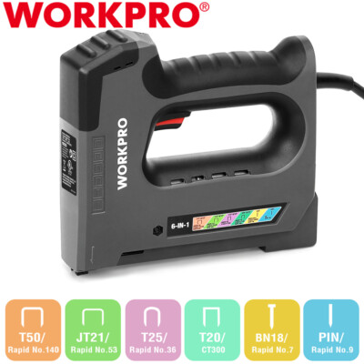 WORKPRO 6 in 1 Staple Gun Corded Electric Stapler Tacker 110V Brad Nailer Staple