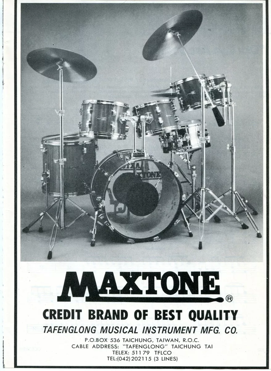 1982 Print Ad of Tafenglong Maxtone Drum Kit from Taiwan eBay