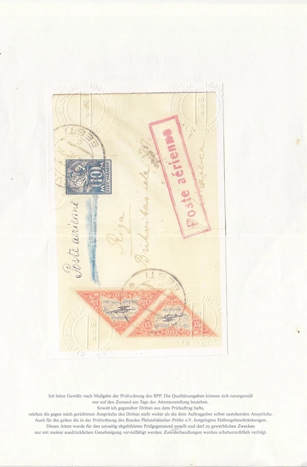 RS25665/ ESTONIA – 1925 – MI # 39A + 50B (PAIR) ON AIRMAIL COVER + CERTIFICATE - Image 4 of 4