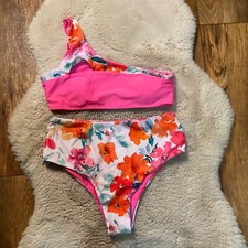 Swimsuit Size Large Bikini One Shoulder Pink Floral New
