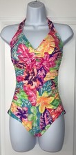 VTG 80s Gabar Neon Floral Tropical One Piece Swimsuit Bathing Suit Size 10