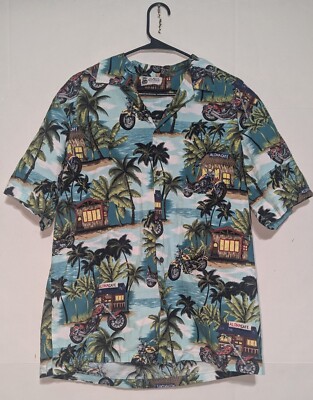 VTG Aloha Republic Hawaiian Short Sleeve Shirt Size L Motorcycle 