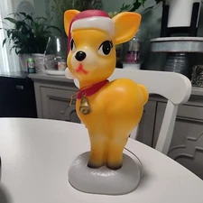 Christmas Holiday Time 11” Blow Mold Table Top Reindeer Santa Hat ￼Lights Up NEW