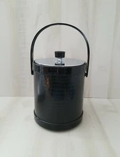 Vintage Atapco Ice Bucket Black Faux Alligator Chrome Mid Century Modern Black