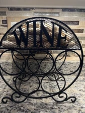 Round Circular Wine Holder Rack Holds 5 Bottles & Cork Storage Metal  Tabletop