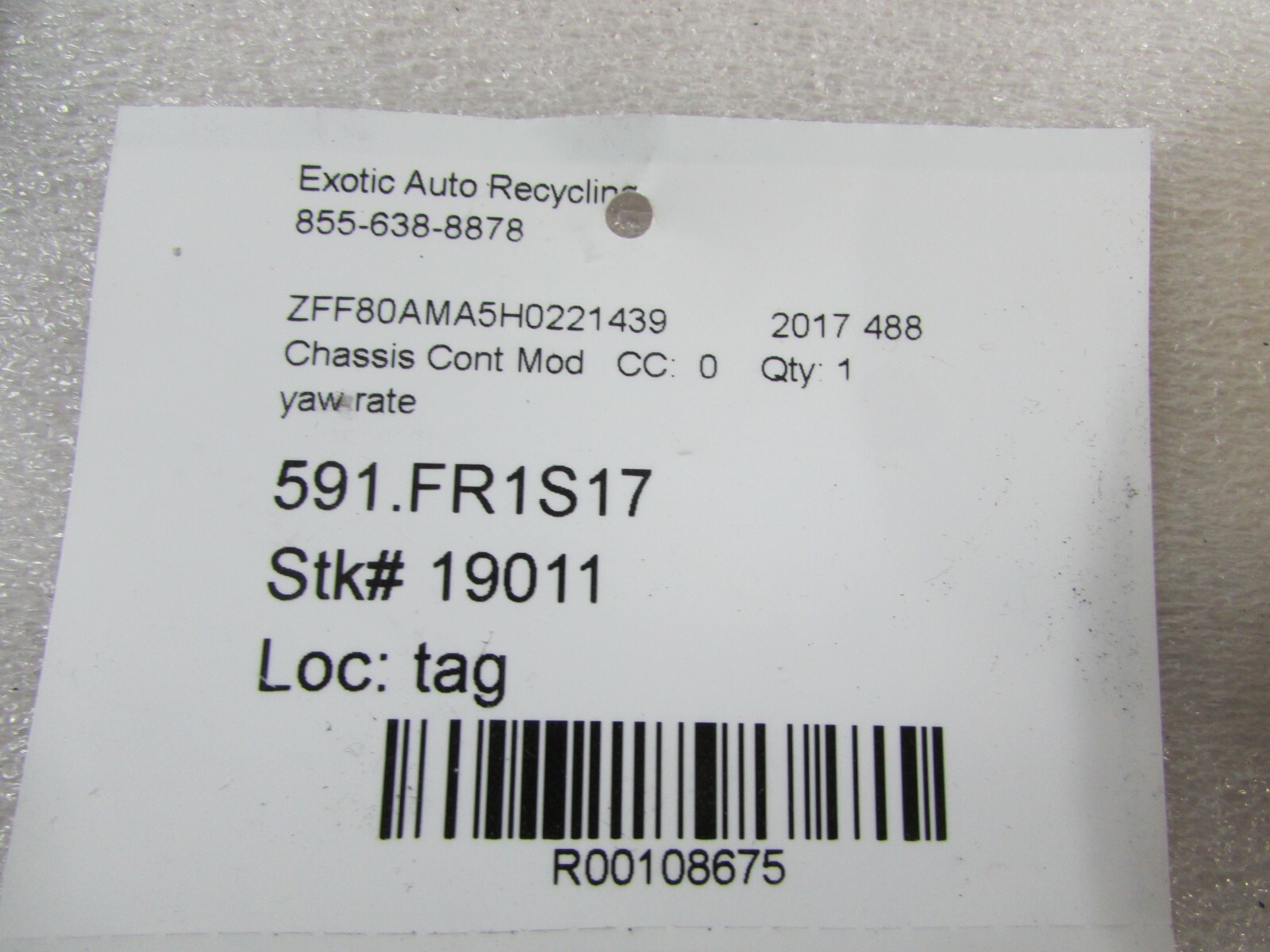 Ferrari 488, YAW Rate Sensor, Used