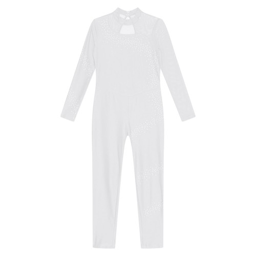 Kids Girls Dancewear Turtleneck Bodysuit Gymnastics Jumpsuit Rhinestones Shiny - Picture 26 of 56