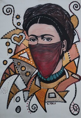 Frida Kahlo With Mask Painting Original Artwork Signed
