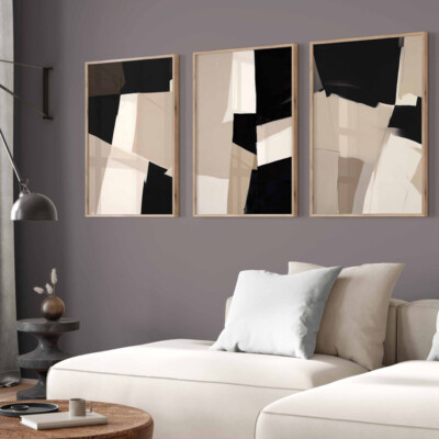 Galerie Wandbilder Neutral Beige Schwarz 3 Set Poster Minimal Modern Abstrakt Druck