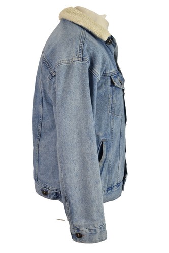 BDG Blue Sherpa Denim Jacket size S Mens Button Up Outdoors Outerwear Menswear - Picture 2 of 10