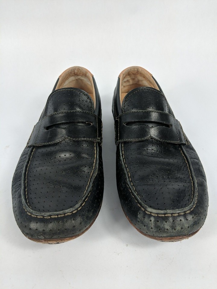 Fossil Black & Tan Leather Casual Slip On Penny Loafers Driving Shoes