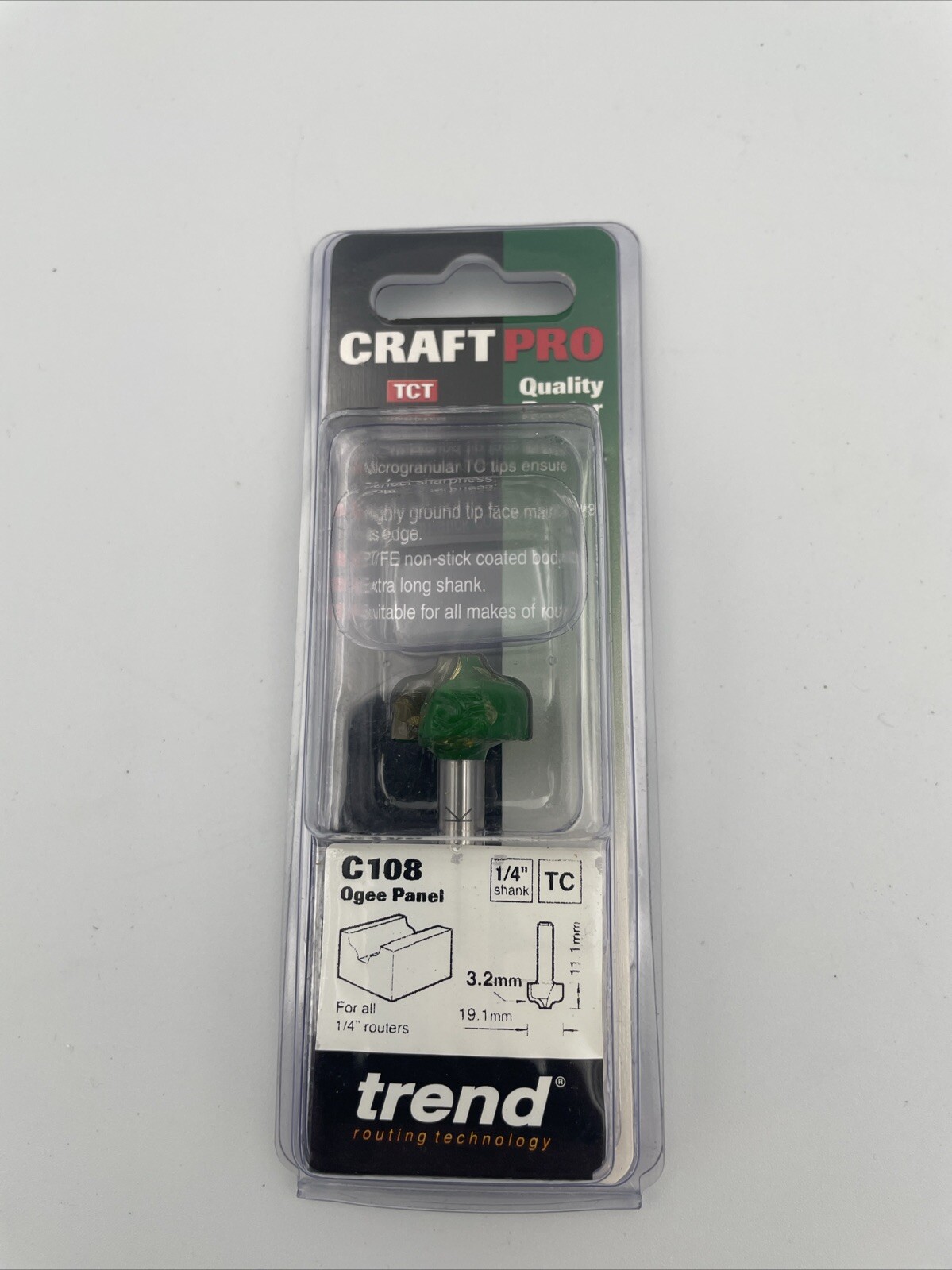 Trend C108X1/4TC CraftPro Ogee Panel Router Cutter 3.2mm Radius x 1/4 Shank