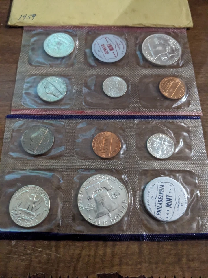 1959 P & D U.S. Mint Uncirculated Set Complete 10-Coin Set Original Envelope - Image 2 of 4