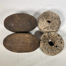 Vintage Fishing Net Floats Cork Wood Old Authentic Nautical Decor Set of 4