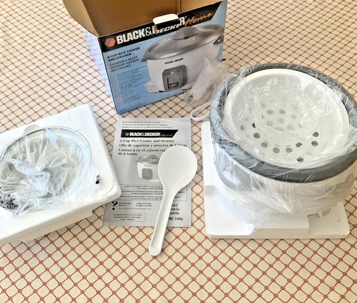 Black & Decker 6 Cup Rice Cooker Steamer White New Open Box Please READ