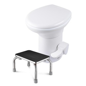 AplusChoice Porcelain Enamel RV Toilet Gravity Flush with Steel Step Stool
