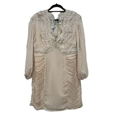 ASOS Design $93 Ruched Lace Detail Cream Chiffon Mini Dress Size 10