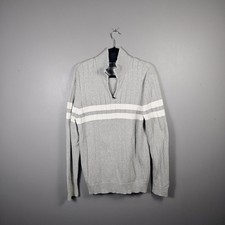 Nautica 1/4 Zip Sweater Double Striped Ribbed Grey W/ White Men's Size L