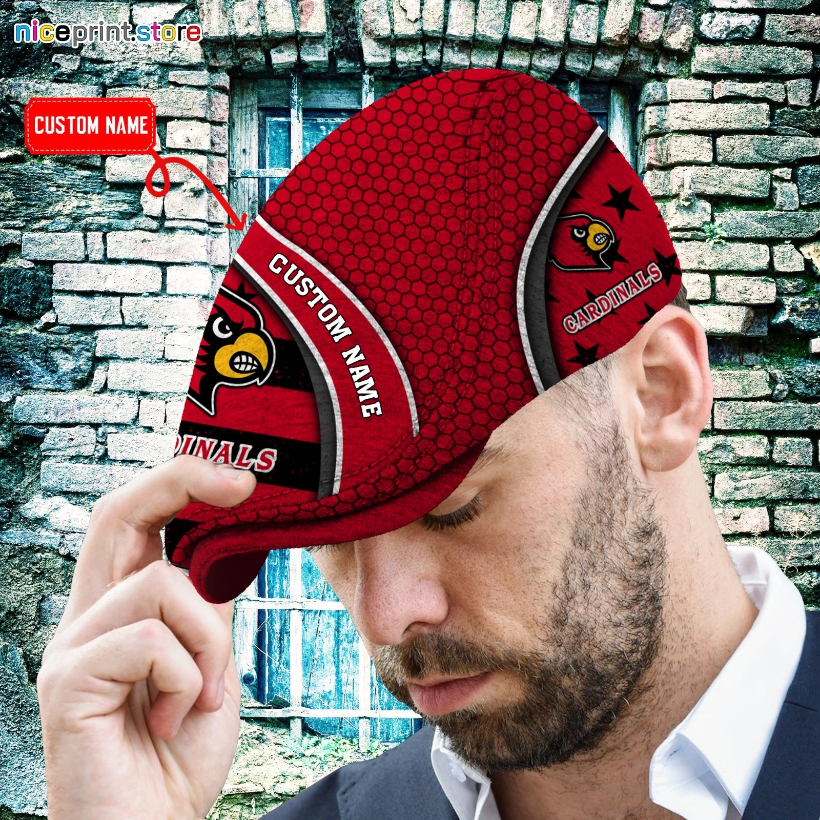 Louisville Team Cardinals Jeff Cap NCAA Newsboy Cap Flat Cap NCAA Cap For Men