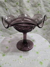 VTG MCM 1950S VIKING AMETHYST CRIMPED COMPOTE. YESTERYEAR LINE #1914