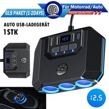 12V-24V Auto Zigaretten Steckdose Splitter Stecker LED 3 USB Ladegerät Stecker
