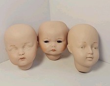 Unique Lot Of 3 Vintage Doll Bisque Porcelain Heads Only - Dolls