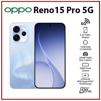 NEW OPPO Reno15 Pro 5G BLUE 12GB+512GB Dual SIM Unlocked Android Mobile Phone