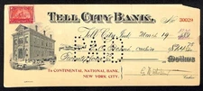 Tell City Bank 1889 Historic Bank Check Indiana $24.75 Document Stamp
