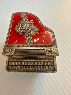Vintage Miniature Grand Piano Jewelry Trinket Box Silver Plated Made In Japan