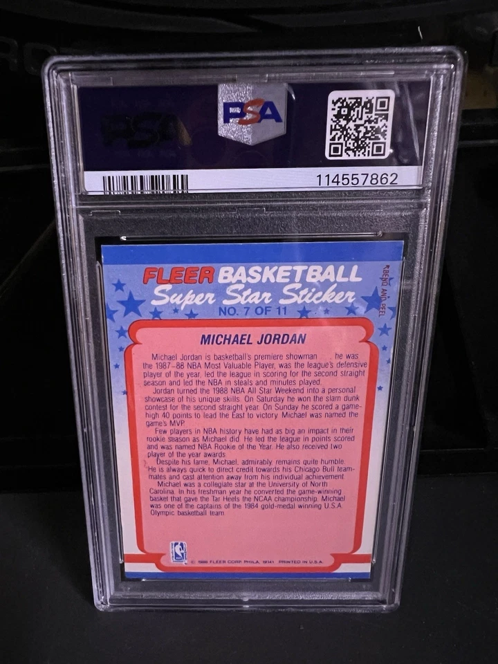 Adesivo 1988 Fleer NBA Super Star Michael Jordan Chicago Bulls PSA 5 - Imagem 2 de 4