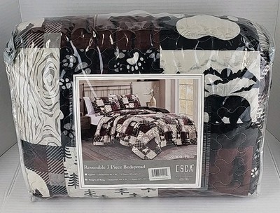 CSCA Reversible 3 Piece Bedspread Quilt King 104 x90  Bear  Theme