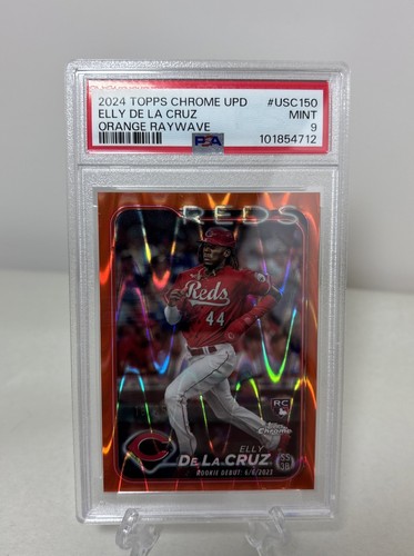 2024 Topps Chrome Update Elly De La Cruz USC150 Orange Raywave RC /25 PSA 9 - Picture 2 of 3