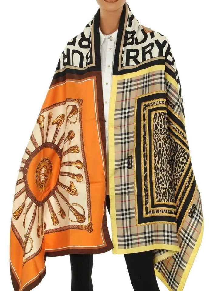 NUEVO CHAL ENVOLVENTE BUFANDA OBLONGA SEDA ESTAMPADO LEOPARDO CUADROS DE LUJO BURBERRY Foto 2 de 4