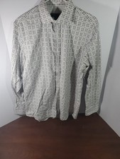 Pronto Uomo Men's Dress Shirt Size M Flip Cuff Gray And White Long Sleeve