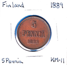 1889 Finland 5 Pennia (KM-11)  Copper [Alexander III]  Helsinki Mint