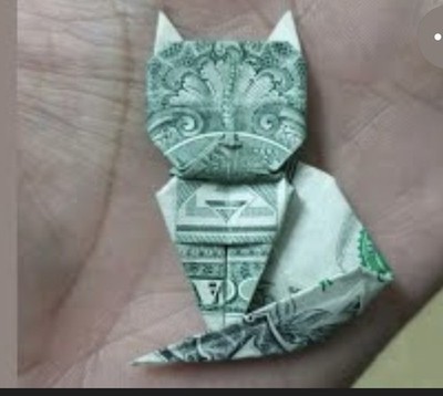 Dollar Origami Cat Made with REAL MONEY Origami Animal Pet Handmade Cash